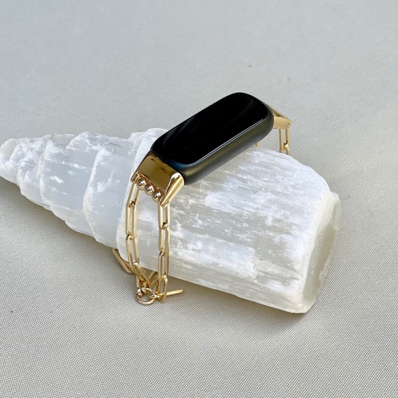 14k Gold Metal Paperclip Chain Fitbit Luxe Band Women Fashion Luxury Bracelet - Picture 6 of 8